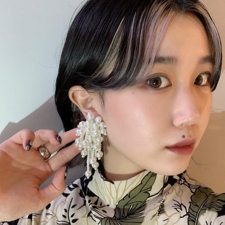 Pearl Beads Bowknot Flower Drop Pierce（Pearl） / 2109_PR0277