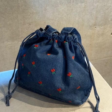 2507BG036(S)/  Flower denim  Bag (Dark Blue)