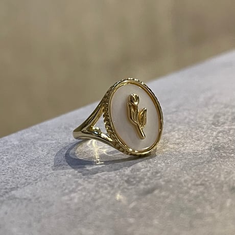 2602RG0734 / Oval Flower Shell Ring（Gold）