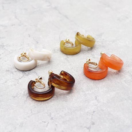 Acrylic Ear Hoop Clips Earrings（Marble White） /  2102_ER042