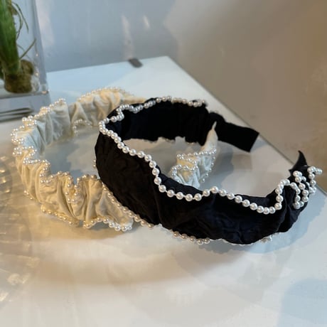 2311HA0039 / Wave pearl line headband (Black)