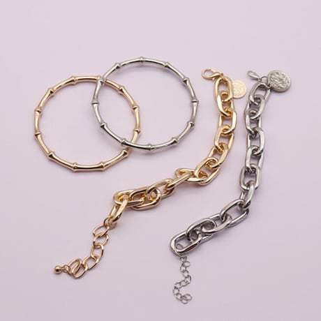 Mantel bamboo Bangle & Chain Bracelet set（Gold）/ 2107-BR081