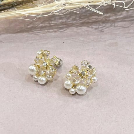 Flower bijou mini pearl Pierce（Gold/Pearl） /  2206_PR0488