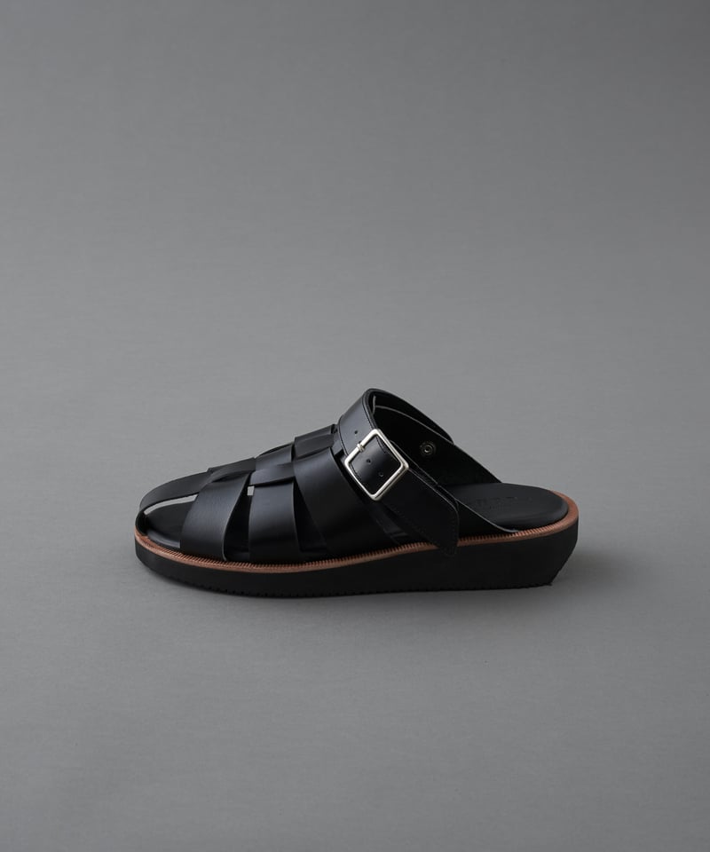 世界有名な 【AALTO】BLACK carf LEATHER slipper sandal