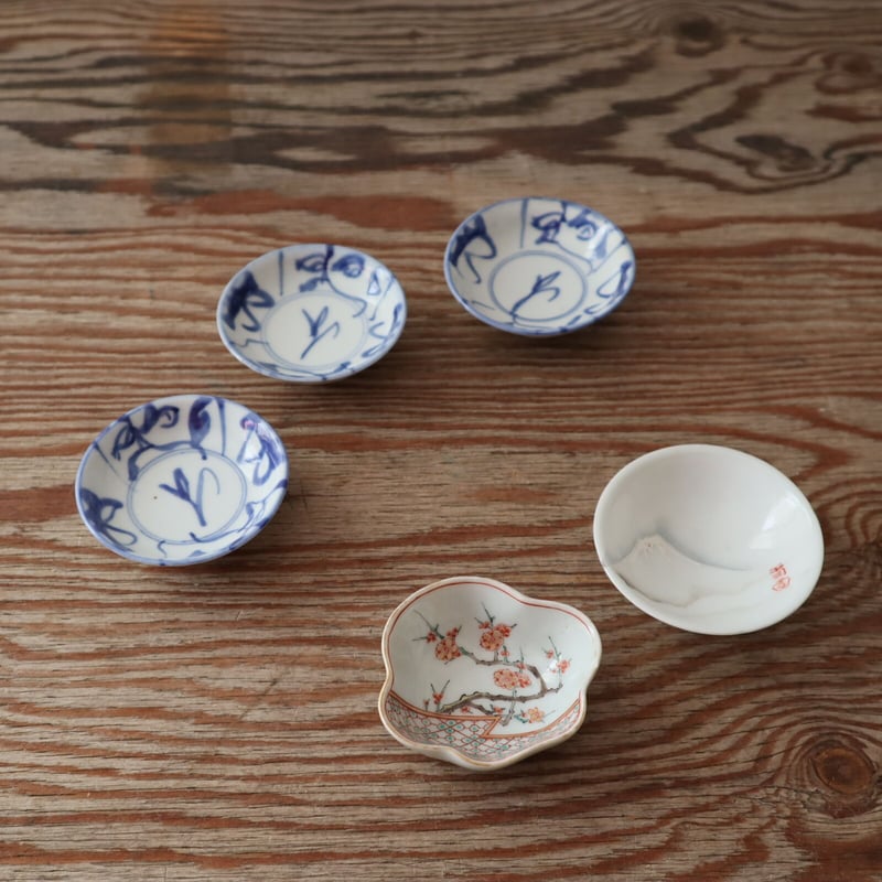 A001【豆皿】印判染付け色絵 いろいろ3種5点 | うつわ屋 KOJI