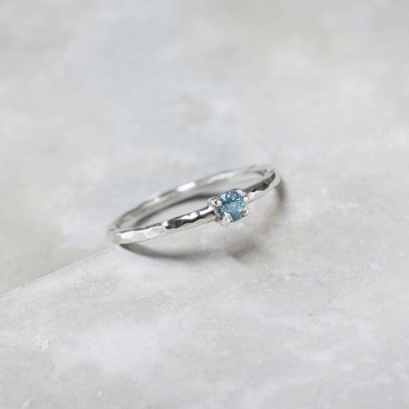 ブルージルコン ラウンド3mm シルバープレーンリング 1.5mm幅 槌目 3号～21号｜WKC BLUE ZIRCON RD3mm PLAIN RING 1.5 sv hammer｜FA-1066