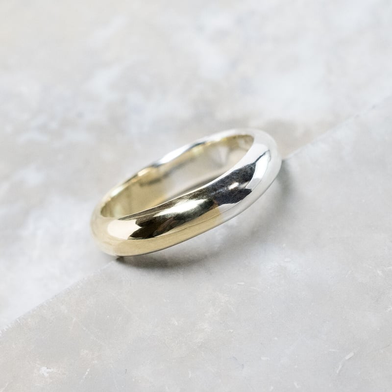 シルバー×真鍮バイカラーハーフドームプレーンリング 4.0mm幅 鏡面 3号