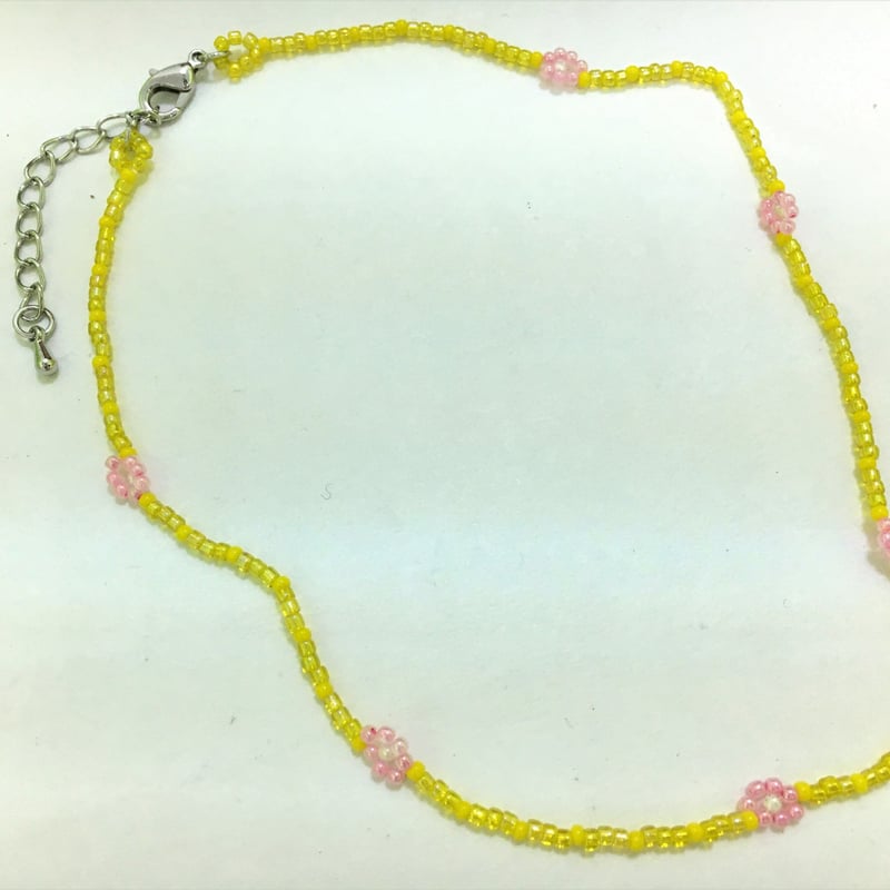 ハンドメイド ビーズ チョーカー ネックレス 花 A125