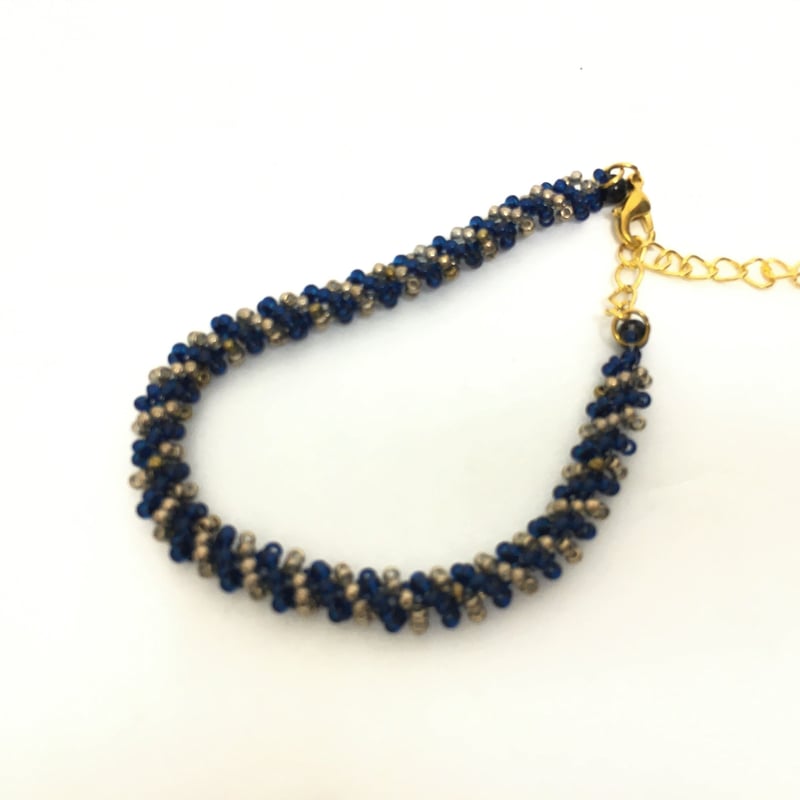 ハンドメイド ビーズ ブレスレット 立体 ネイビー ブロンズ A202 ハンドメイド ビーズ ブレスレット 立体 ネイビー ブロンズ A202