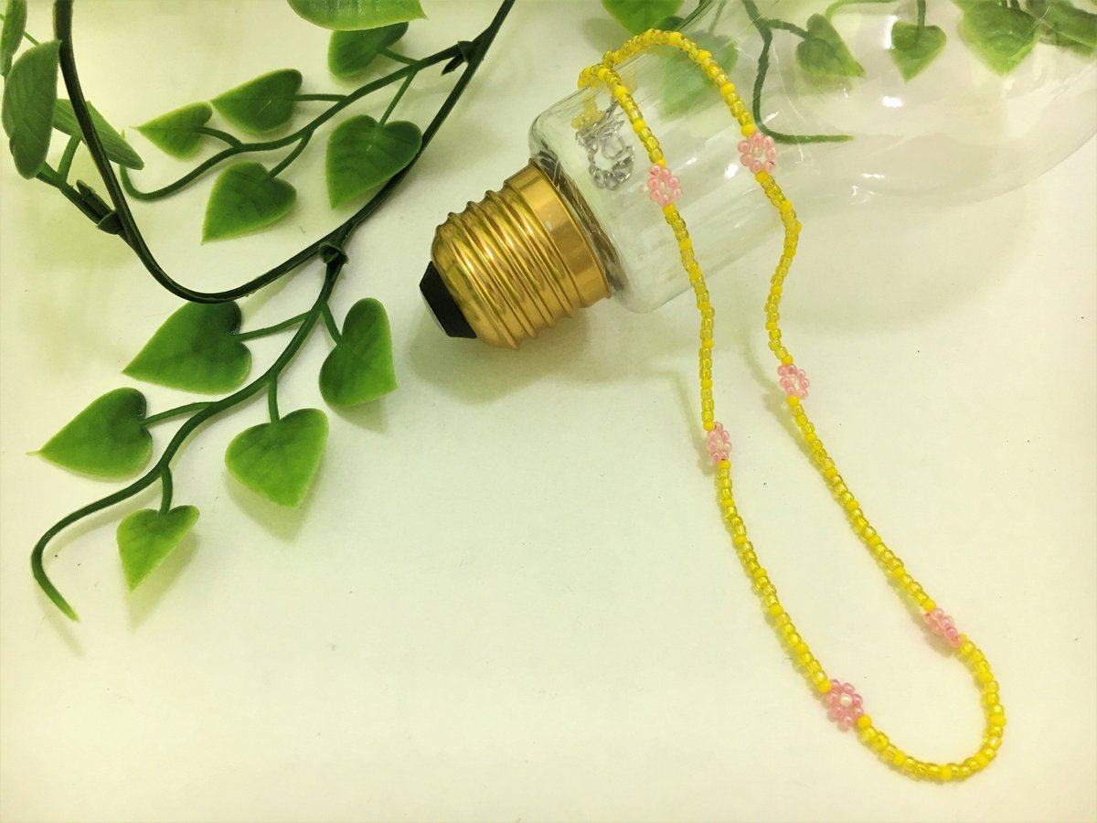 ハンドメイド ビーズ チョーカー ネックレス 花 A125