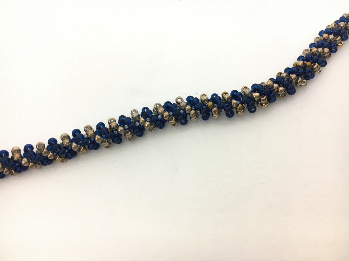 ハンドメイド ビーズ ブレスレット 立体 ネイビー ブロンズ A202