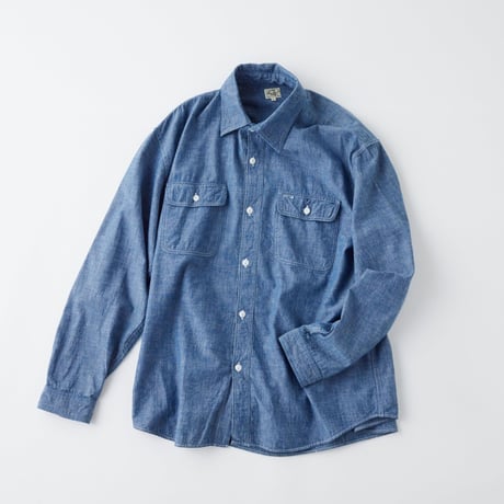 GOLD / ゴールド BLUE CHAMBRAY WORK SHIRT-"gold" PRINTED / GL28597P / ゴールド プリント シャンブレー シャツ
