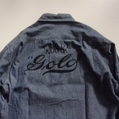 GOLD / ゴールド BLUE CHAMBRAY WORK SHIRT-"gold" PRINTED / GL28597P / ゴールド プリント シャンブレー シャツ