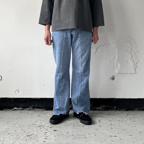 OLD PARK W POCKET FLARE JEANS - BLUE - sizeL / OP-432 / OLDPARK オールドパーク Wポケット フレアー ジーンズ  ブルー Lサイズ