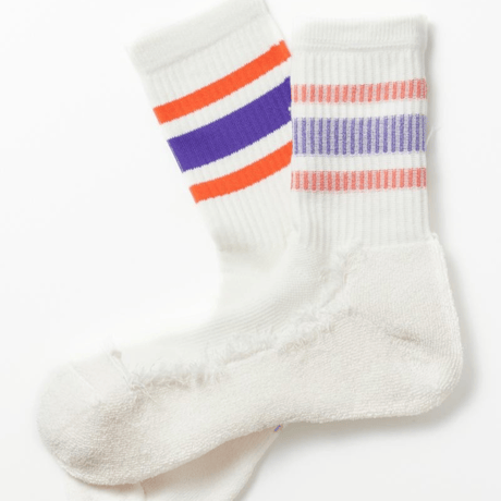 ROTOTO WASHI CUSHION STRIPE CREW SOCKS/ R1534 / ロトト 和紙　ストライプ クルーソックス