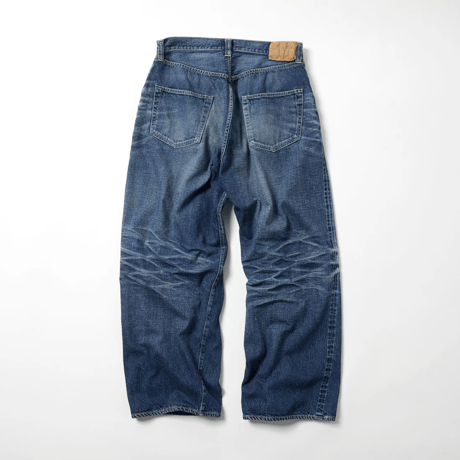GOLD / GL42621H / RECYCLED WASTE SUVIN COTTON YARN 11.5oz. DENIM 5POCKET WIDE PANTS VINTAGE WASHED