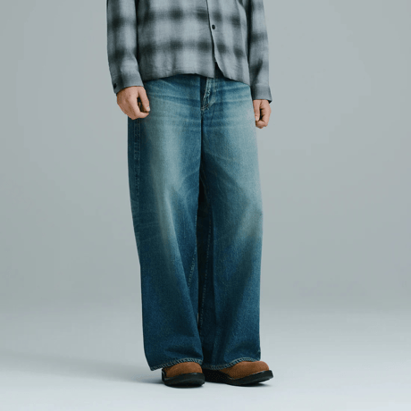 GOLD / GL42622H / RECYCLED WASTE SUVIN COTTON YARN 11.5oz. DENIM 5POCKET BAGGY PANTS VINTAGE WASHED