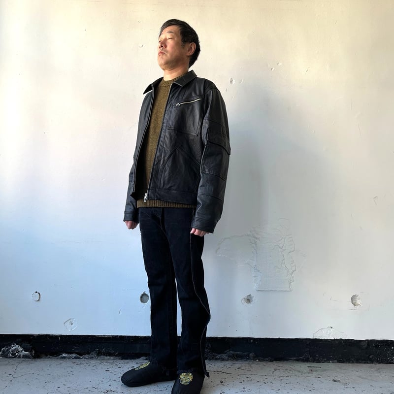 OLD PARK ZIP UP WORK JACKET-LEATHER- sizeL / OP