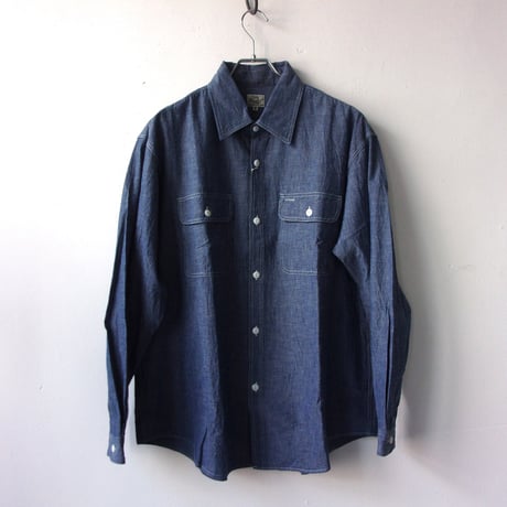 GOLD / ゴールド BLUE CHAMBRAY WORK SHIRT-"gold" PRINTED / GL28597P / ゴールド プリント シャンブレー シャツ