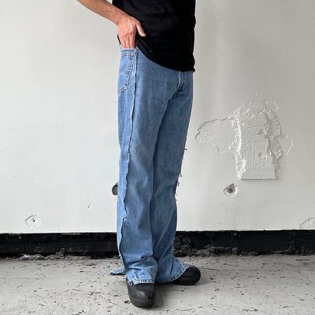 OLD PARK OVERLAY JEANS- BLUE - sizeL / OP-517 / OLDPARK オールドパーク オーバーレイジーンズ　デニム ブルー Lサイズ