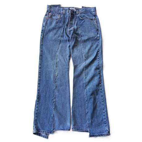OLD PARK W POCKET FLARE JEANS - BLUE - sizeL / OP-432 / OLDPARK オールドパーク Wポケット フレアー ジーンズ  ブルー Lサイズ