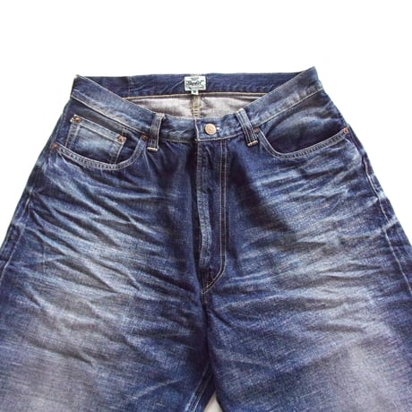 GOLD / GL42621H / RECYCLED WASTE SUVIN COTTON YARN 11.5oz. DENIM 5POCKET WIDE PANTS VINTAGE WASHED