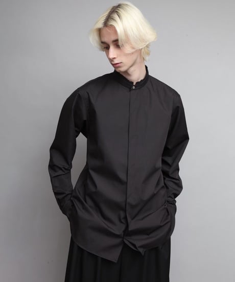 CUT OFF PLEATED SHIRTS/BLACK