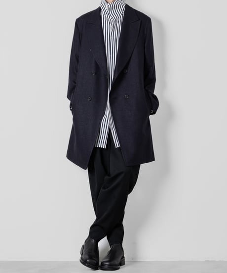 SLUB YARN DOUBLE-BREASTED COAT/NAVY