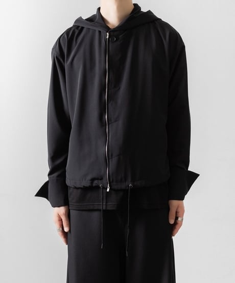 DOUBLE CUFFS HOOD ZIP SHIRT/BLACK