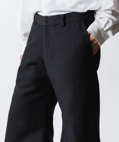 RECYCLE POLYESTER/WOOL WIDE FLAIR PANTS / BLACK