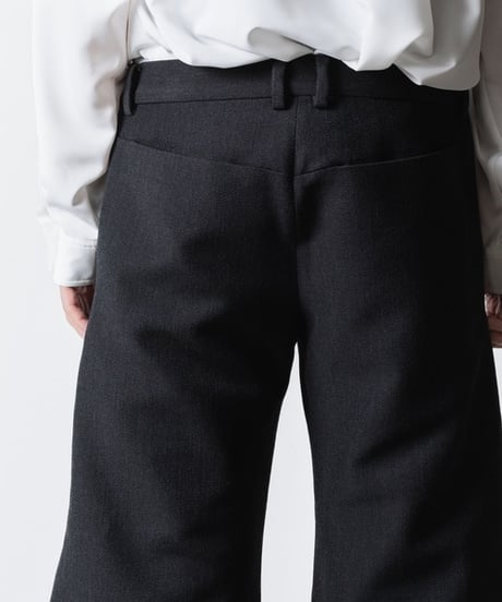 RECYCLE POLYESTER/WOOL WIDE FLAIR PANTS / BLACK