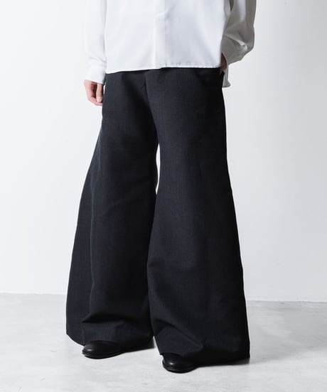 RECYCLE POLYESTER/WOOL WIDE FLAIR PANTS / BLACK
