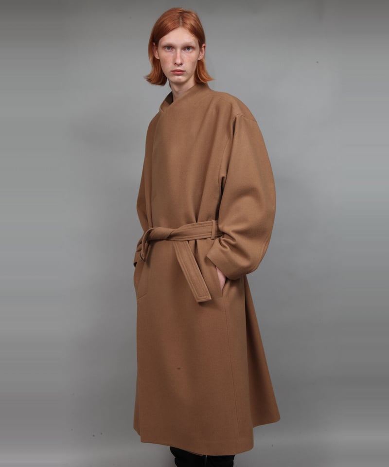 NO COLLAR BELTED COAT/BEIGE | ato onlinestore