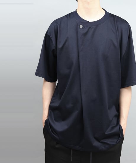 METALCOLOR BUTTON DRAPE T-SHIRT/D.NAVY