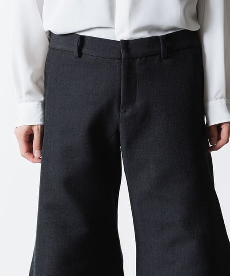 RECYCLE POLYESTER/WOOL WIDE FLAIR PANTS / BLACK
