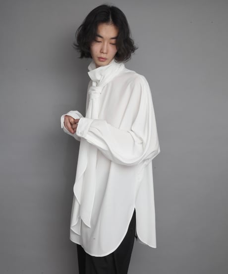 Crepe de Chine SCARF SHIRTS/WHITE