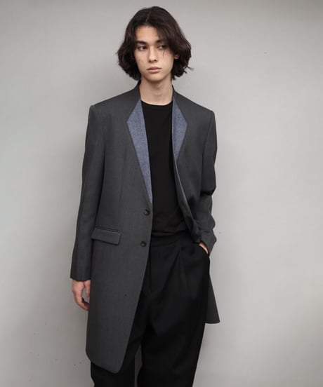 color cloth long jacket/DARK GRAY