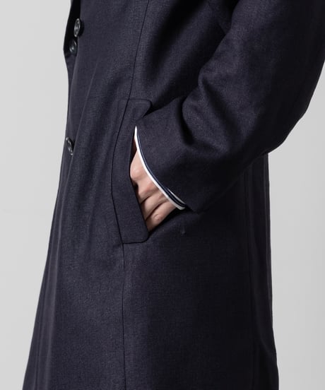 SLUB YARN DOUBLE-BREASTED COAT/NAVY