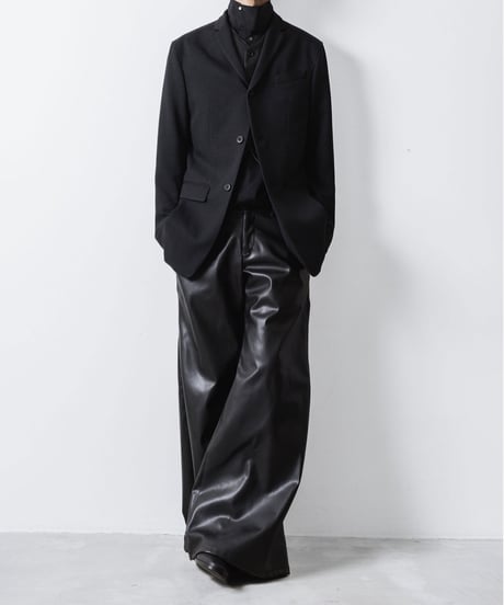 SYNTHETIC LEATHER WIDE FLAIR PANTS/BLACK