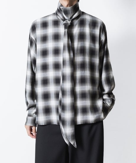 OMBRE-CHECK SHORT SCARF SHIRTS/BLACK
