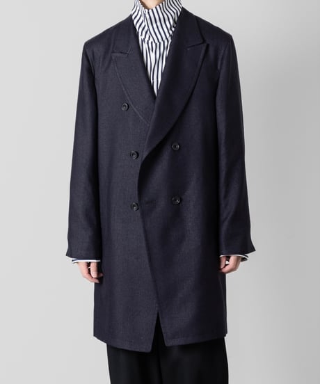 SLUB YARN DOUBLE-BREASTED COAT/NAVY