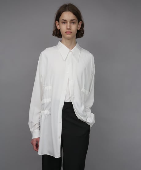 OVERSIZED SHIRRING SHIRTS/WHITE