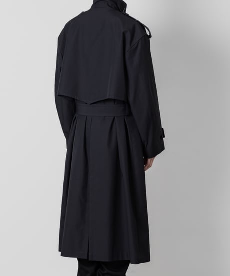 stand collar single trench coat/BLACK