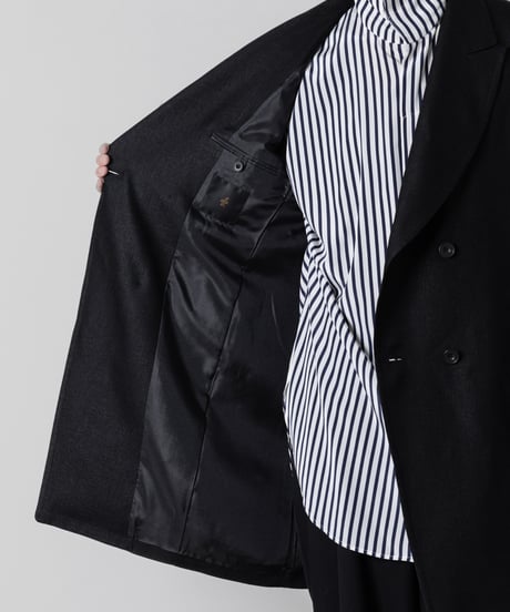 SLUB YARN DOUBLE-BREASTED COAT/BLACK