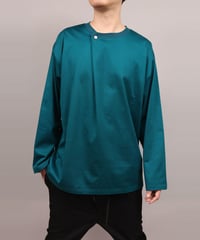 METALCOLOR BUTTON DRAPE LONG SLEEVE T-SHIRT/D.GREEN