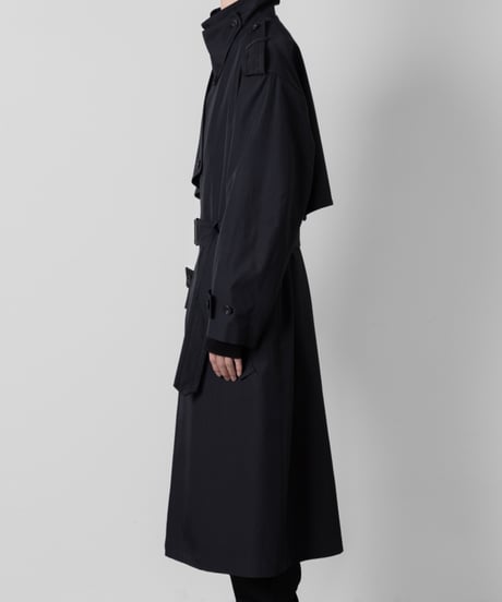 stand collar single trench coat/BLACK