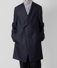 SLUB YARN DOUBLE-BREASTED COAT/NAVY