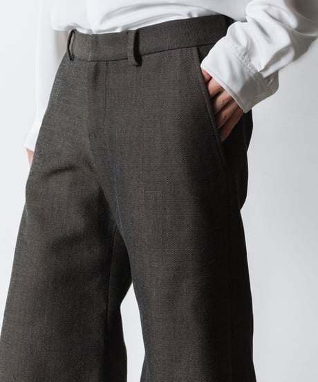 RECYCLE POLYESTER/WOOL WIDE FLAIR PANTS / GREIGE
