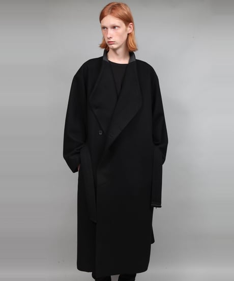 NO COLLAR BELTED COAT/BLACK