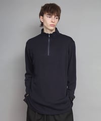 WOOL STAND-COOLAR ZIP PULL-OVER/NAVY